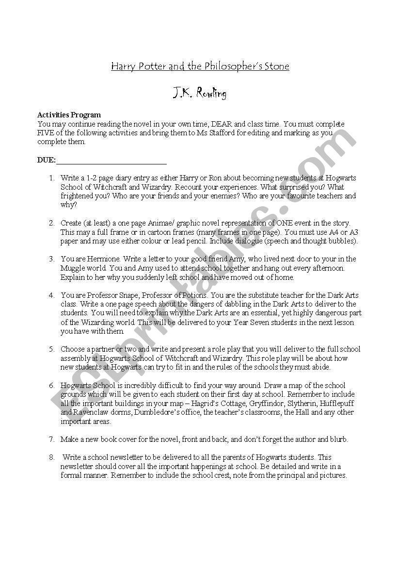Harry Potter Activities worksheet