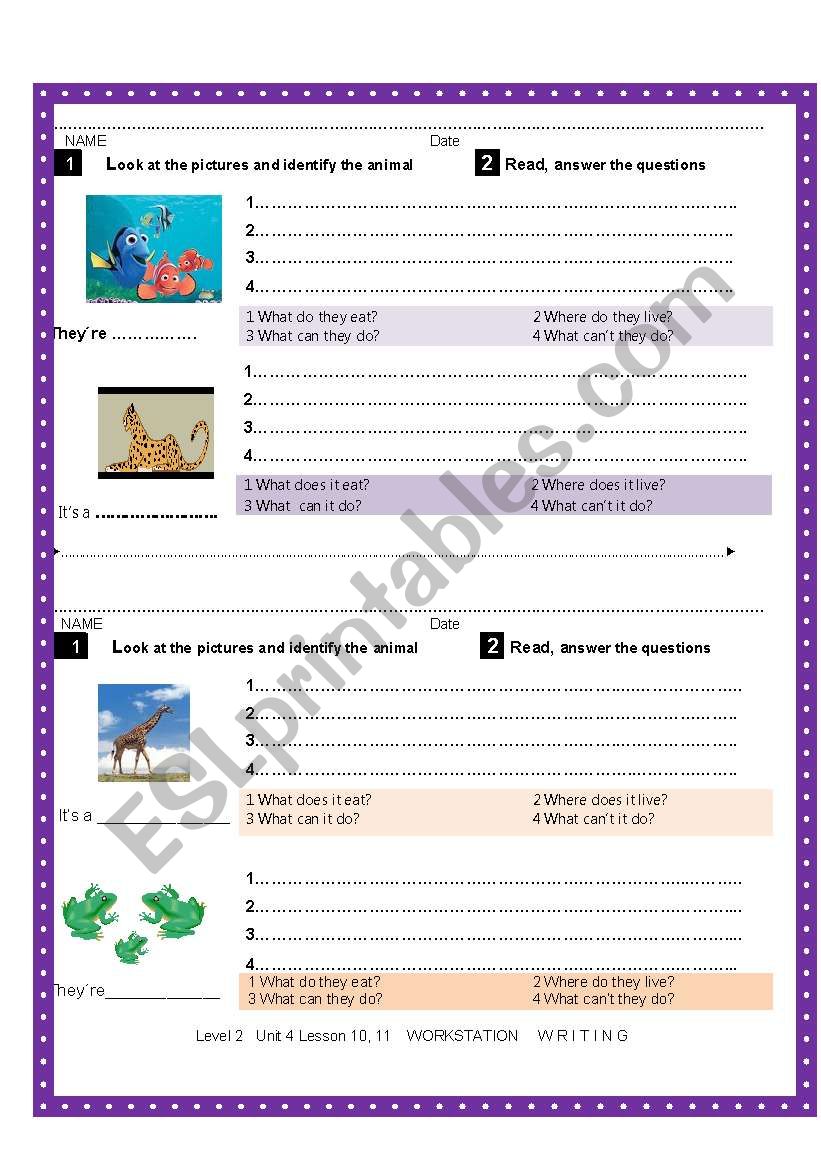 Writing skills. Stating facts about active animals. Talking about ability. 