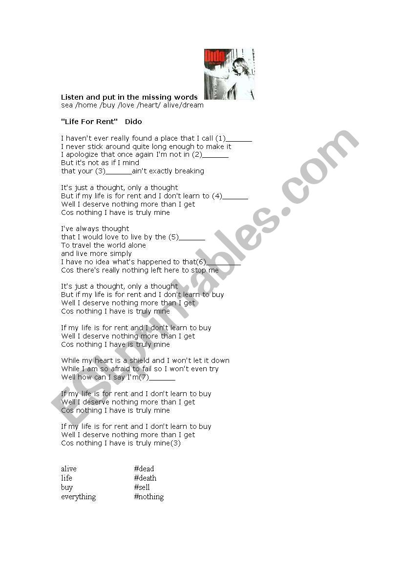 Life for rent Dido worksheet