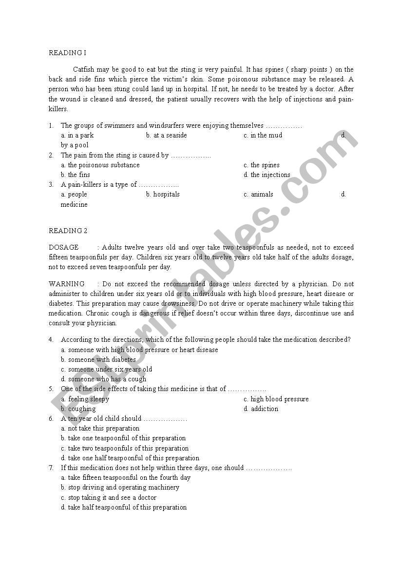 READING EXERCISE I worksheet