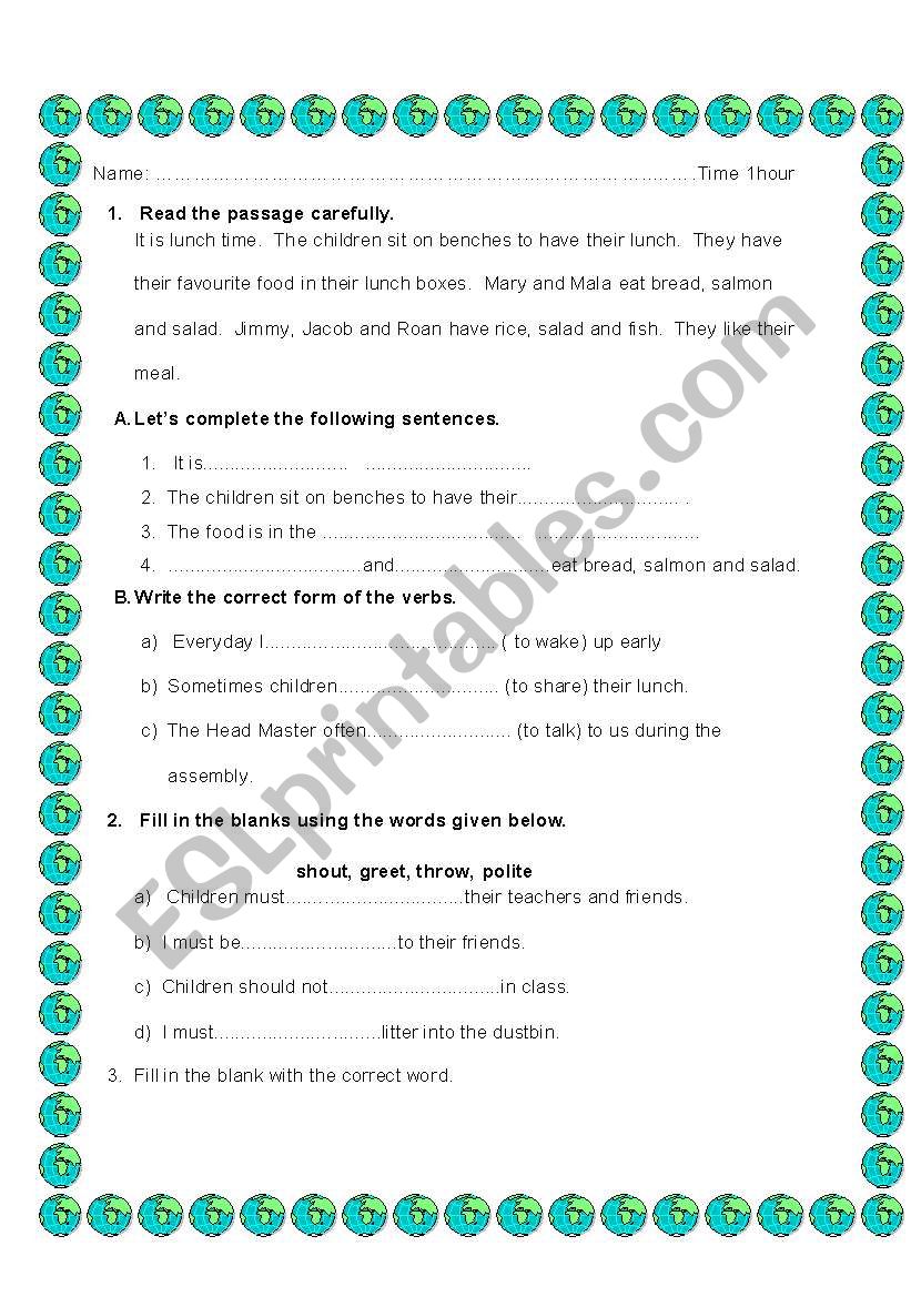 English Evaluation worksheet