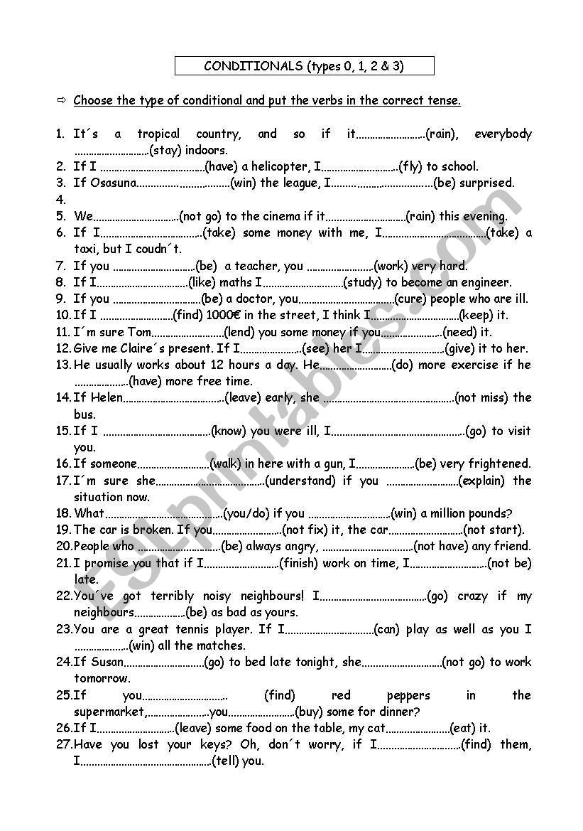 Contidionals mixed worksheet