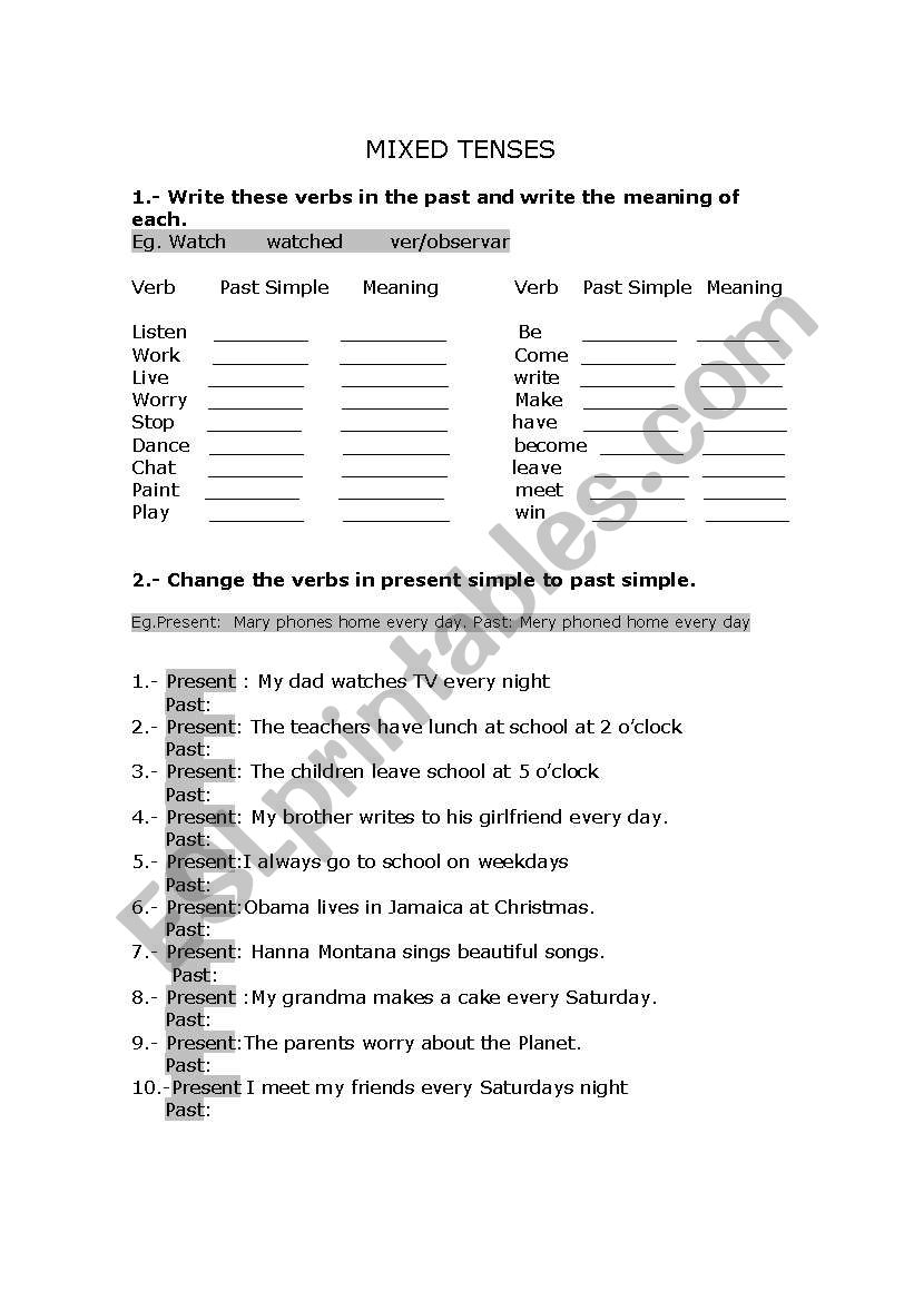 MIXED TENSES REVIEW worksheet