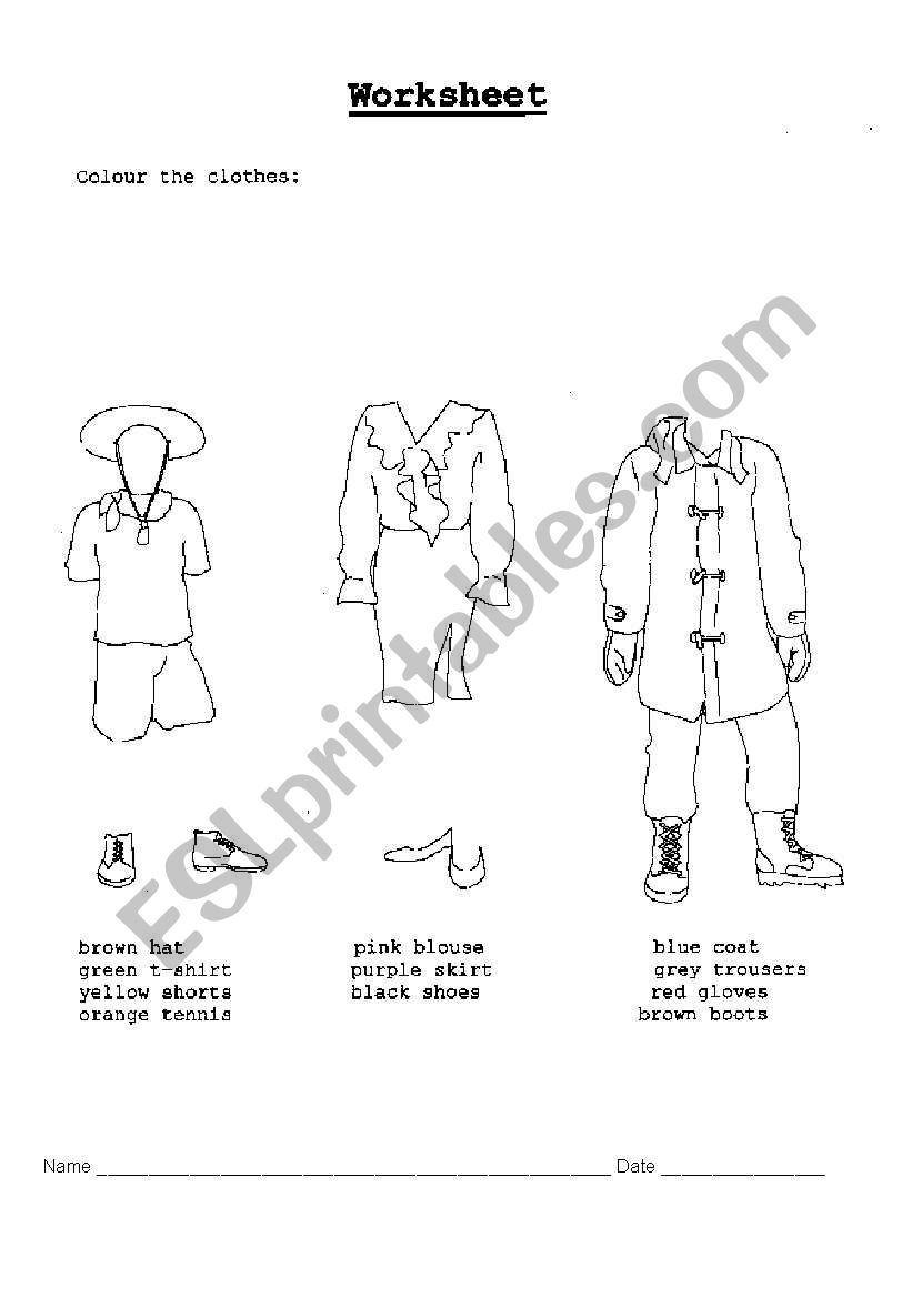 clothes worksheet