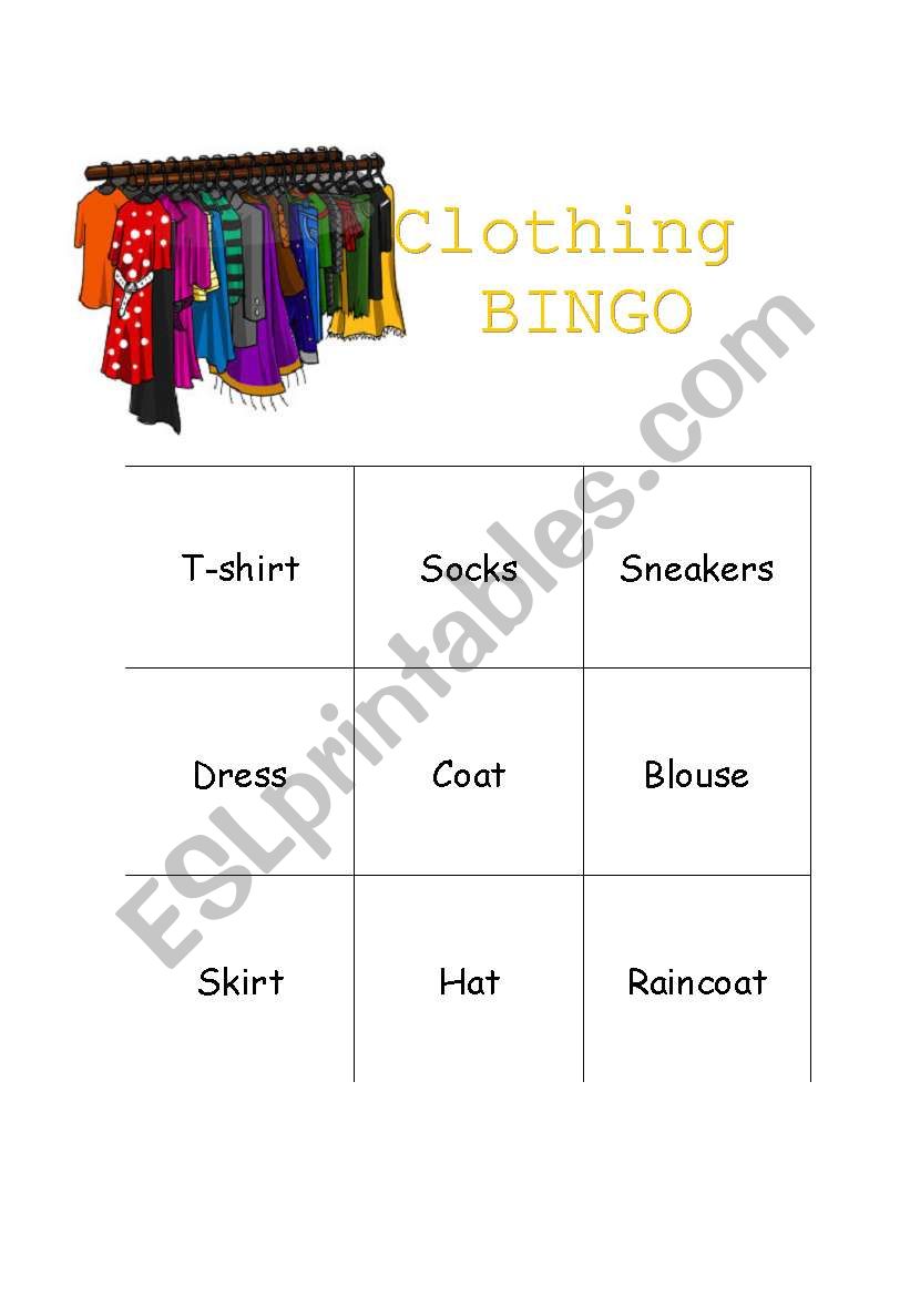 Clothing Bingo worksheet