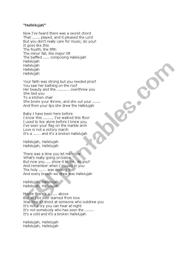 halleluja-gap filling-listening