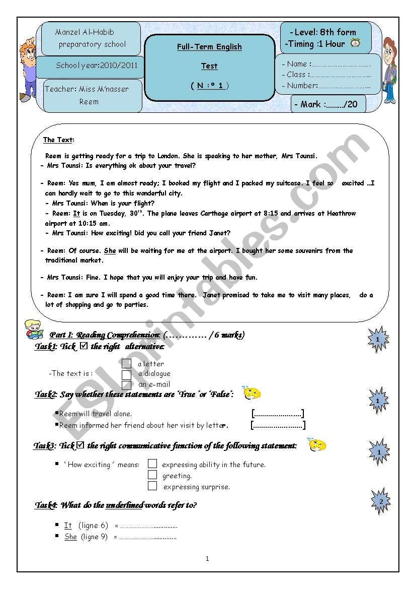 8 TH Form (Full-Term ) Term 1 worksheet