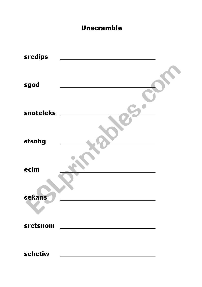 Unscramble Halloween words worksheet