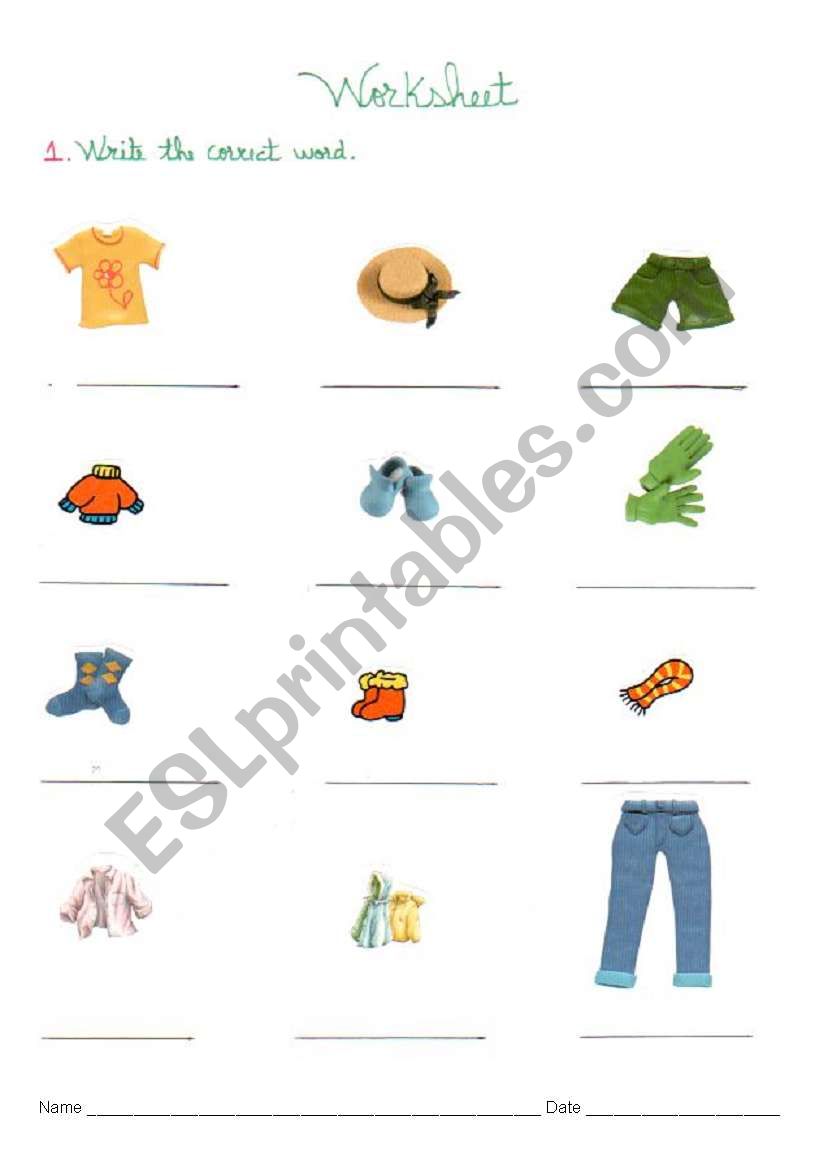 clothes worksheet