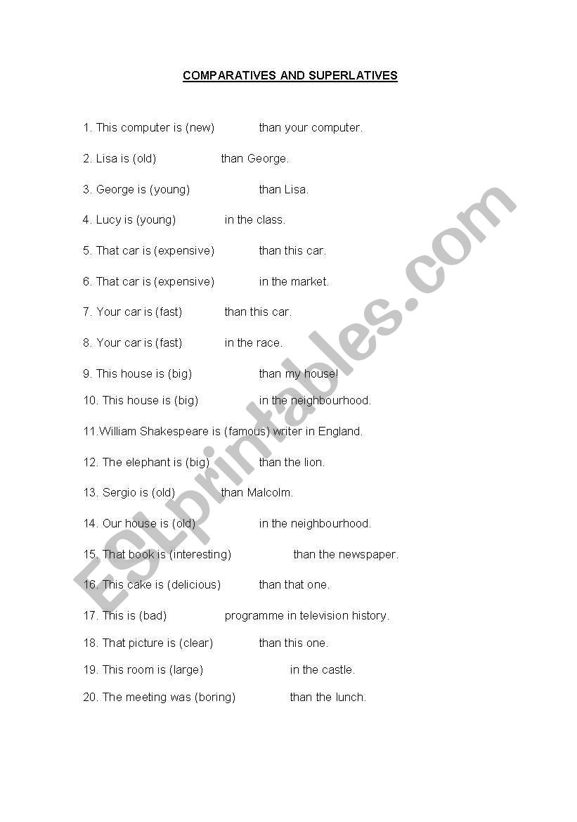 Comparatives y superlatives worksheet
