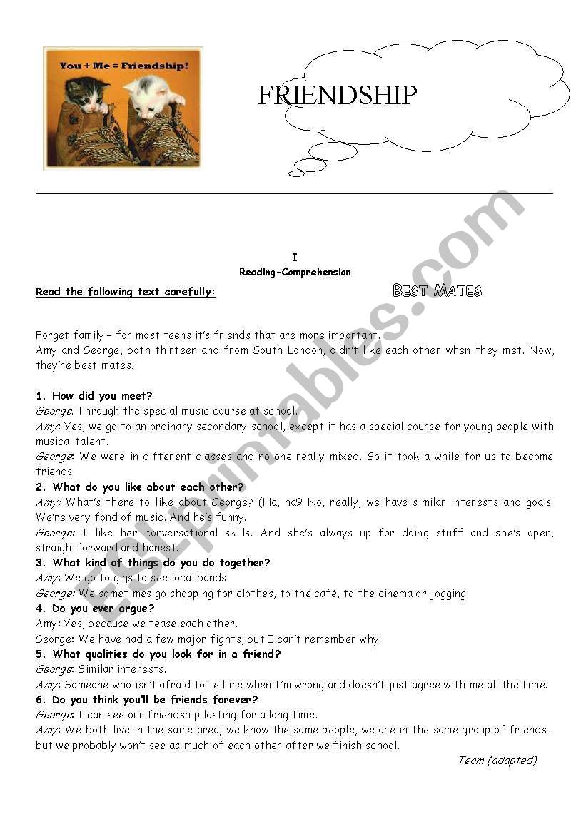 Friendship worksheet