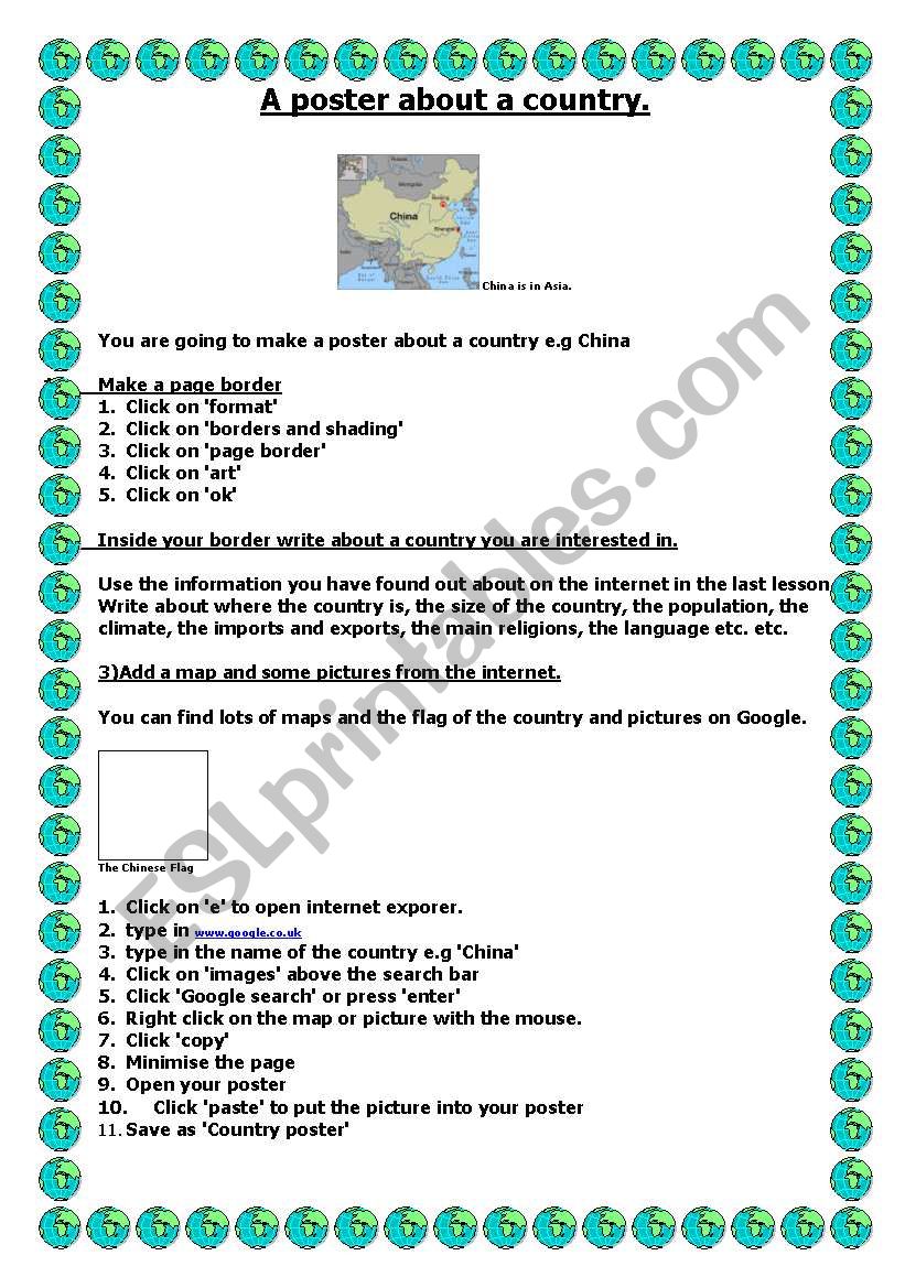 A poster about a country worksheet