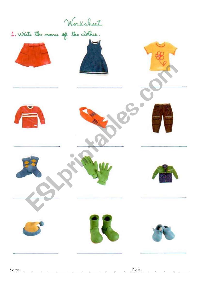 clothes worksheet