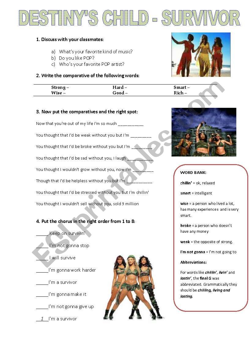 Destinys Child - SURVIVOR worksheet