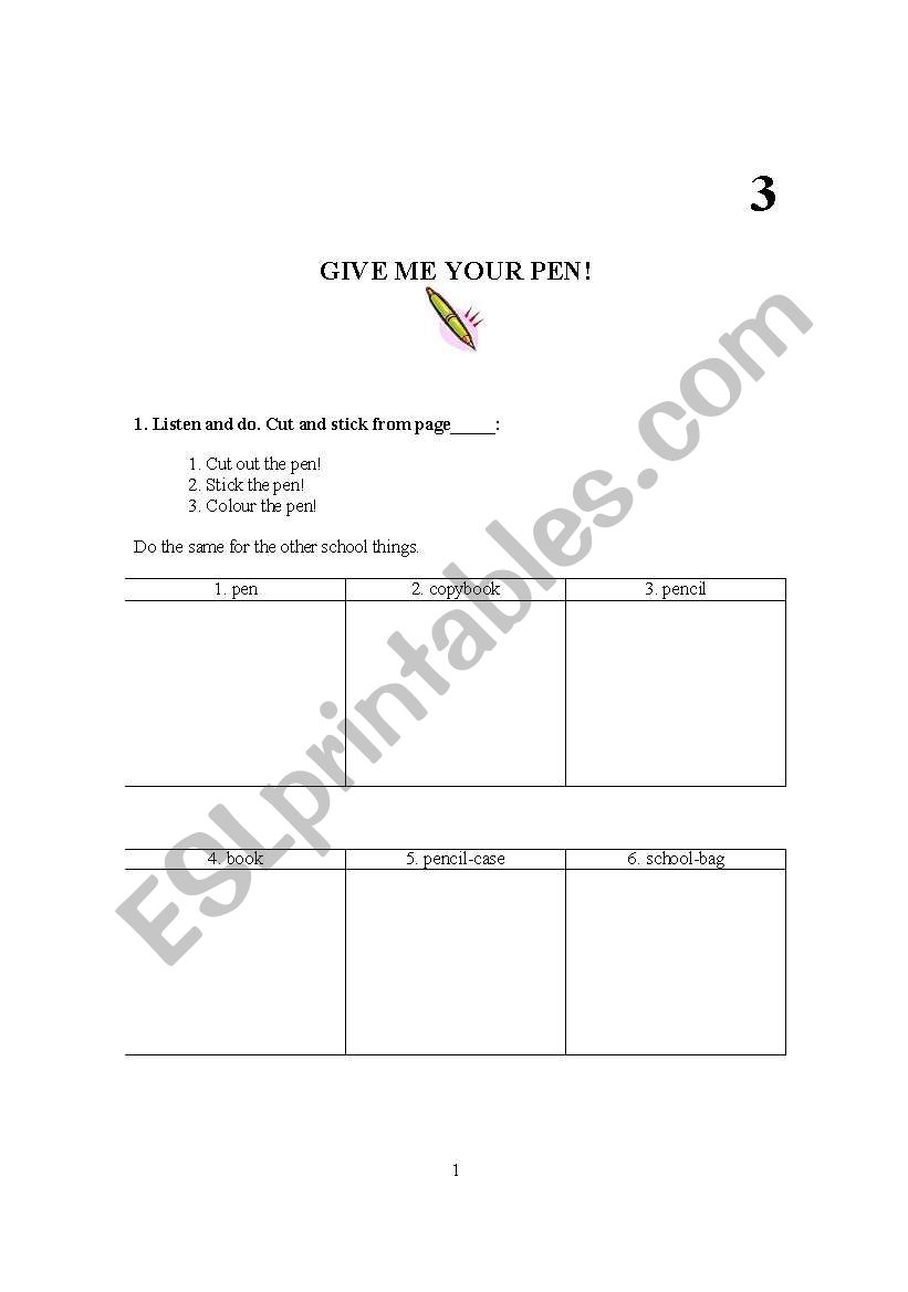 give me the pencil! worksheet