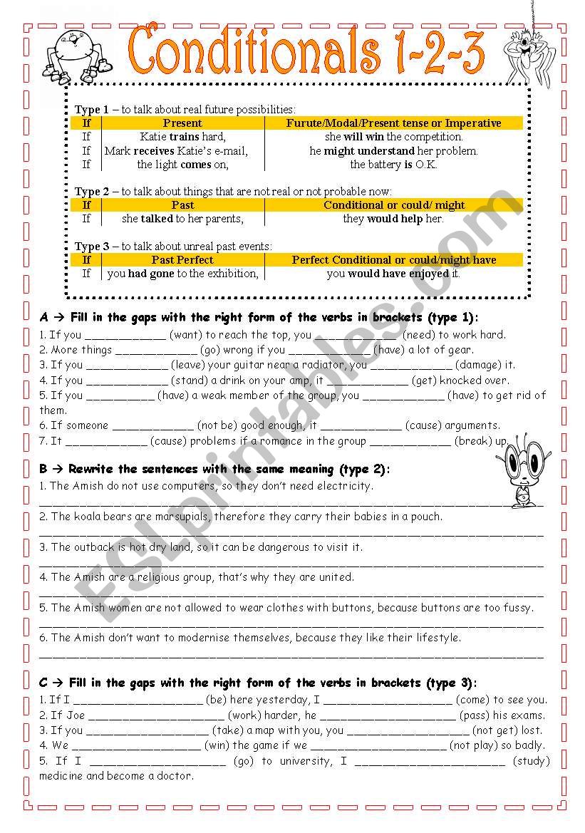 Conditionals type 1,2 and 3 worksheet