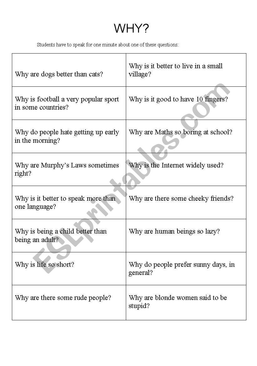 Why? Conversation cards. worksheet