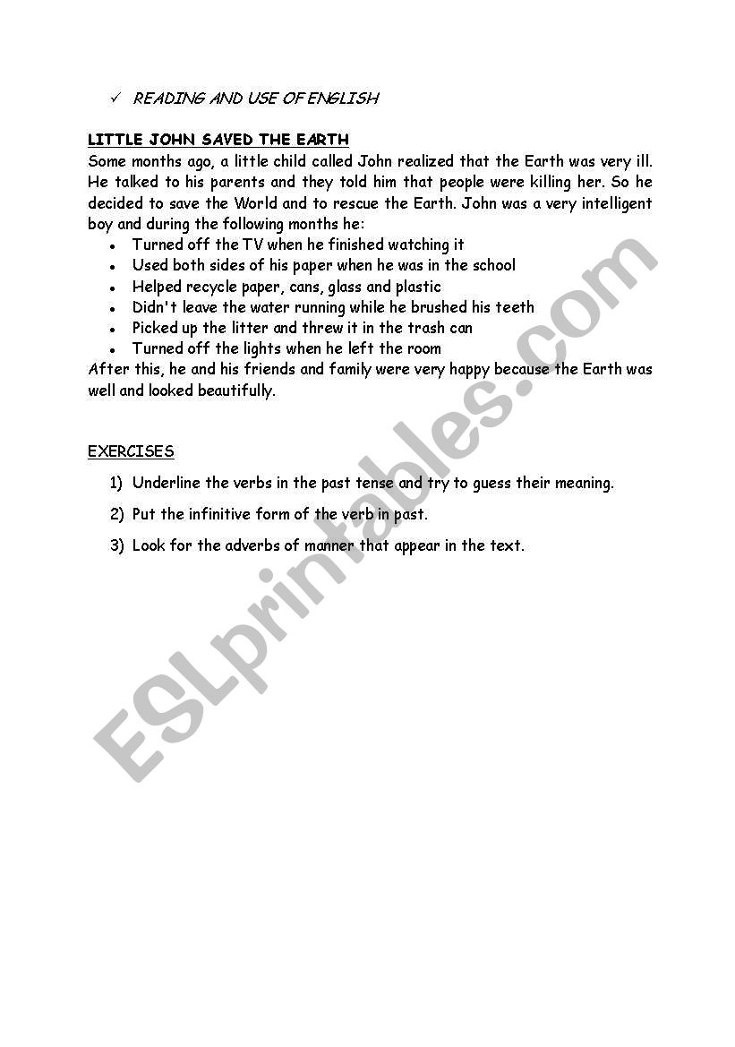 past simple text worksheet