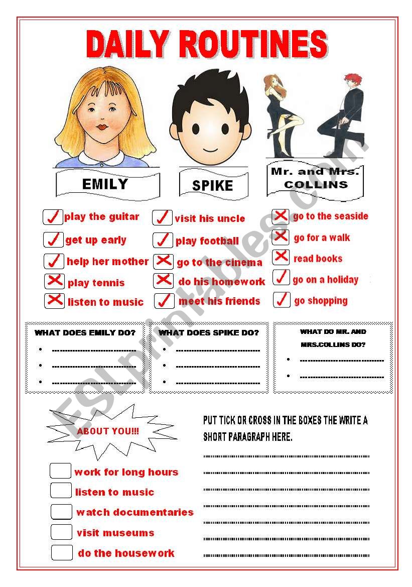 daily routines present simple worksheet