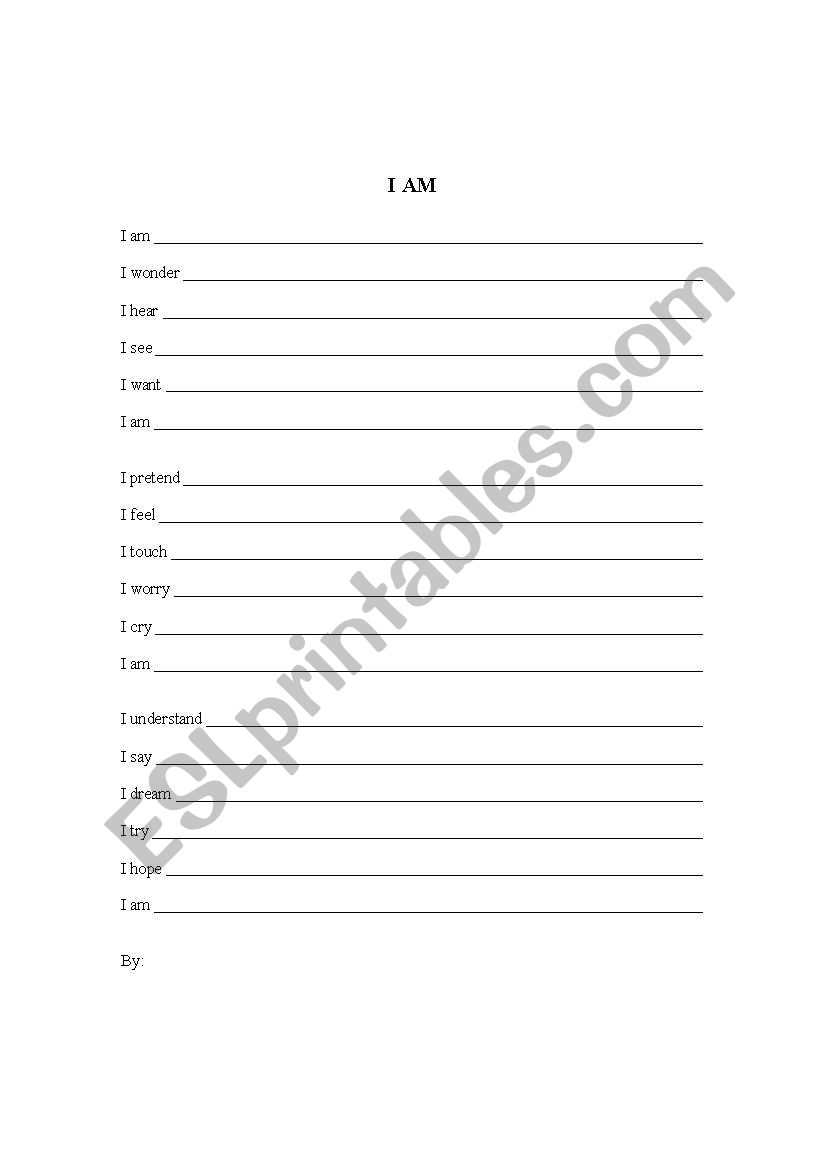 I Am poem outline worksheet