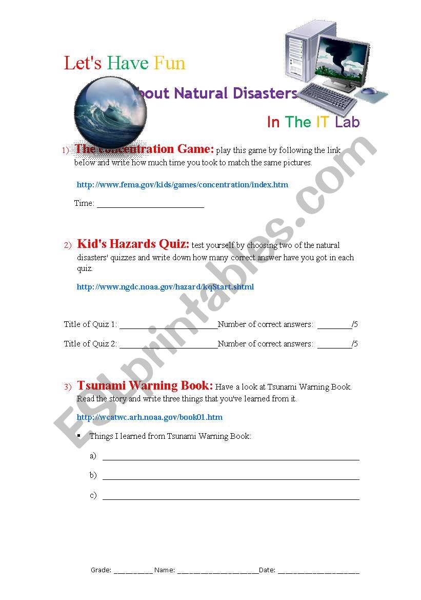 IT Lab Activities about Natural Disasters