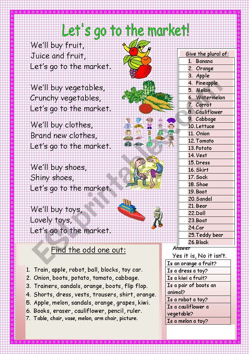 Lets go to the market! worksheet