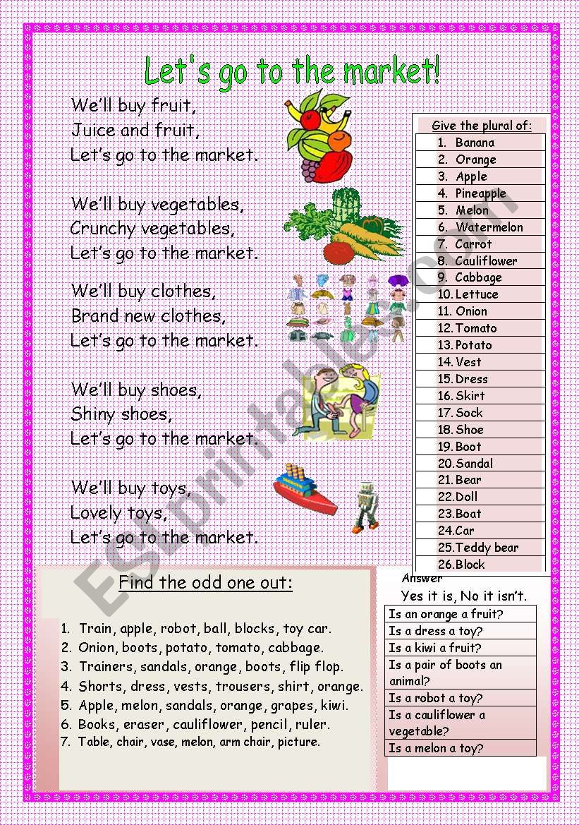 Let´s go to the market! - ESL worksheet by carme sammut