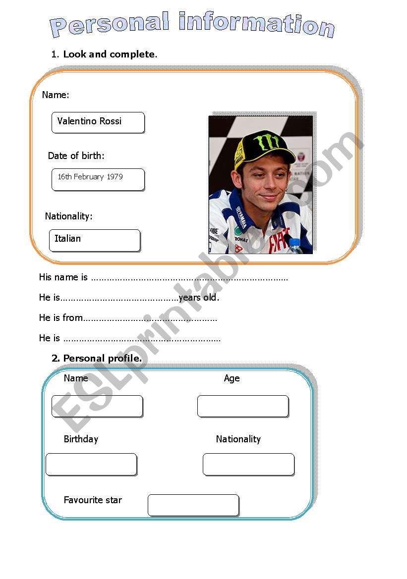 pERSONAL INFORMATION worksheet