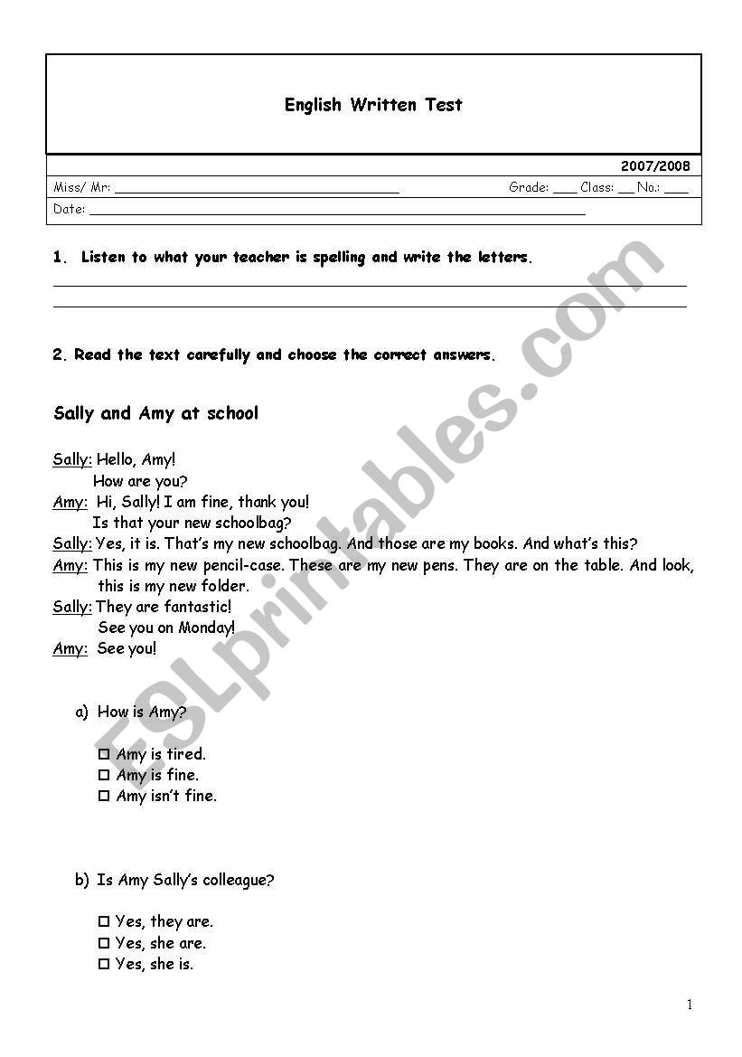 test - 5th grade worksheet