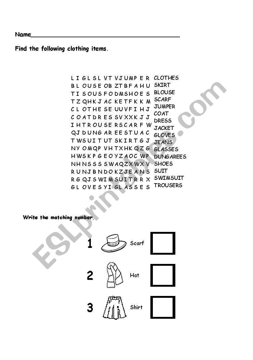 Clothes worksheet