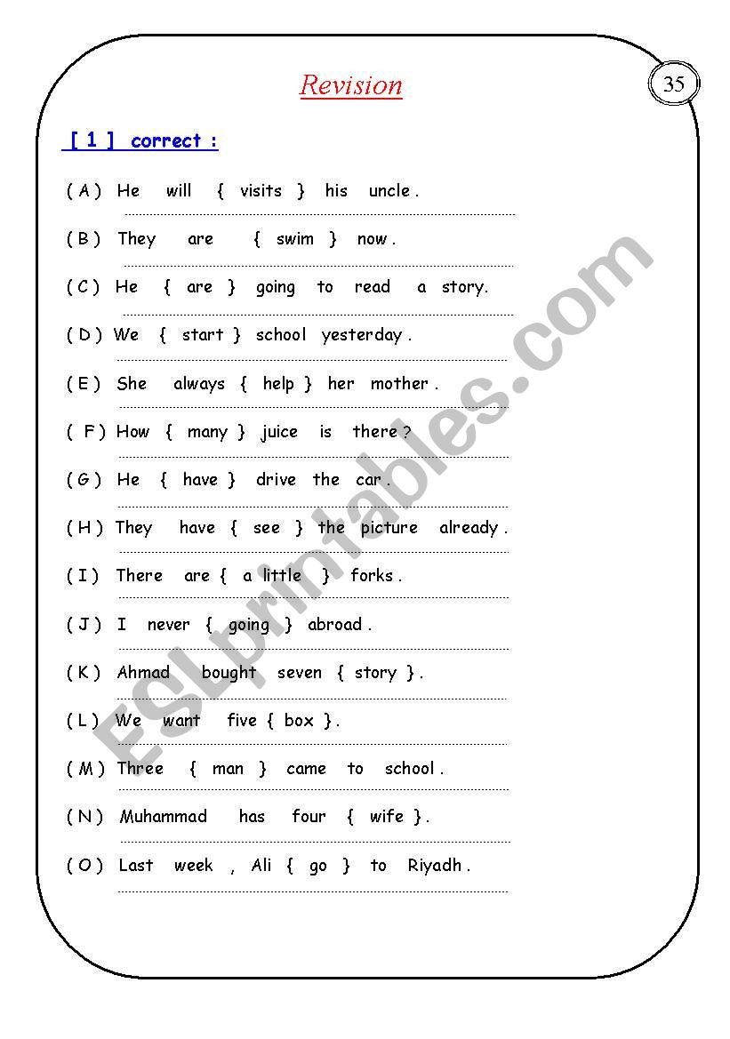 grammer review worksheet