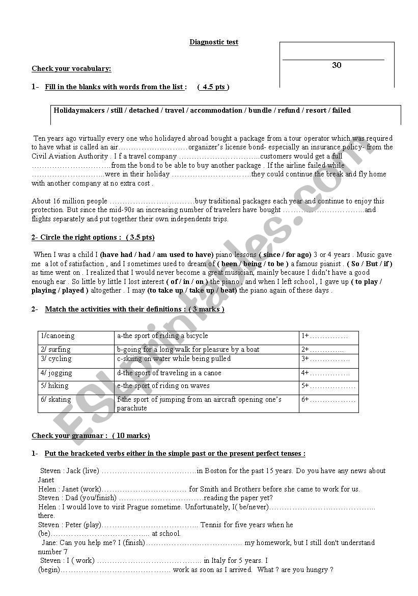 Diagnostic test 3rd Form Secondary education 