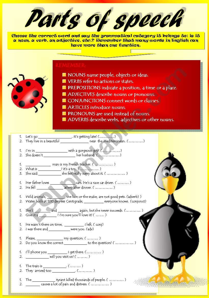 PARTS OF SPEECH (Part 2) worksheet