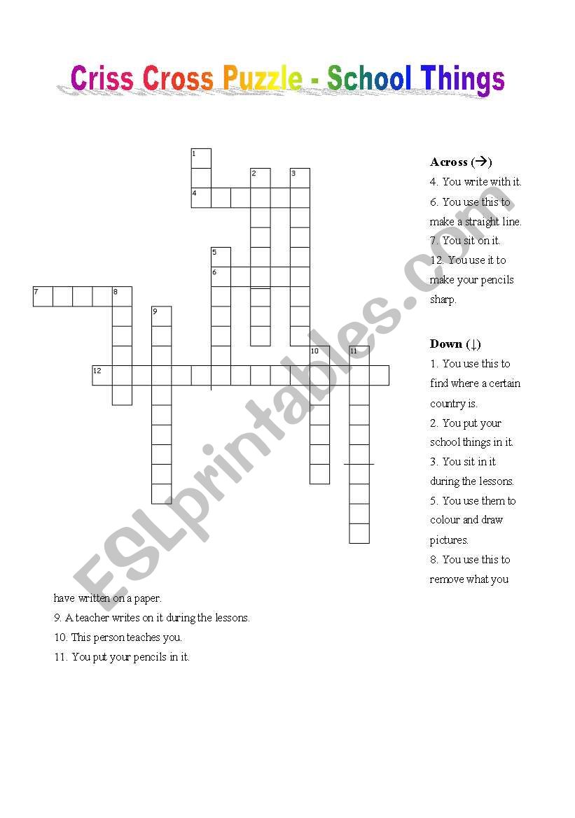 Criss Cross Puzzle- School Things