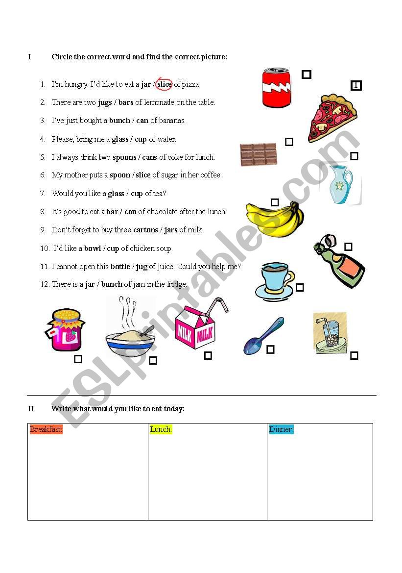Food Containers II worksheet