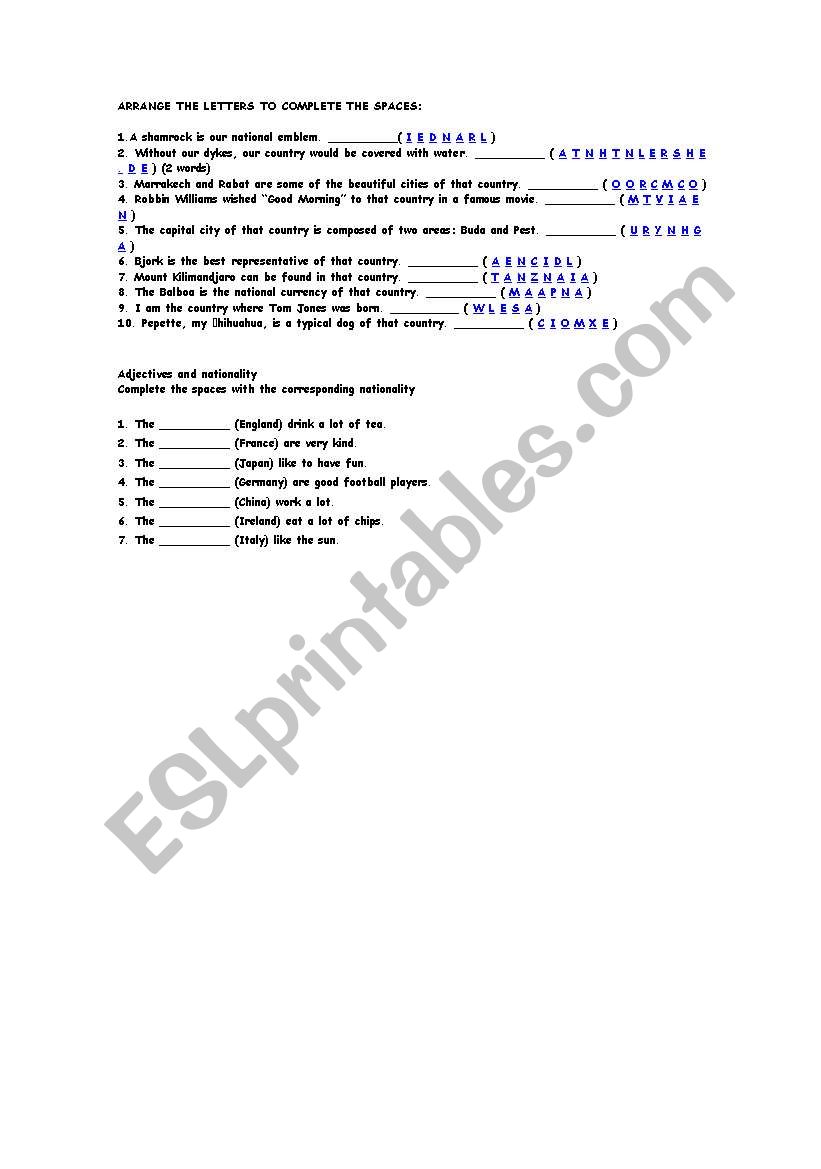 ABOUT NATIONALITIES worksheet