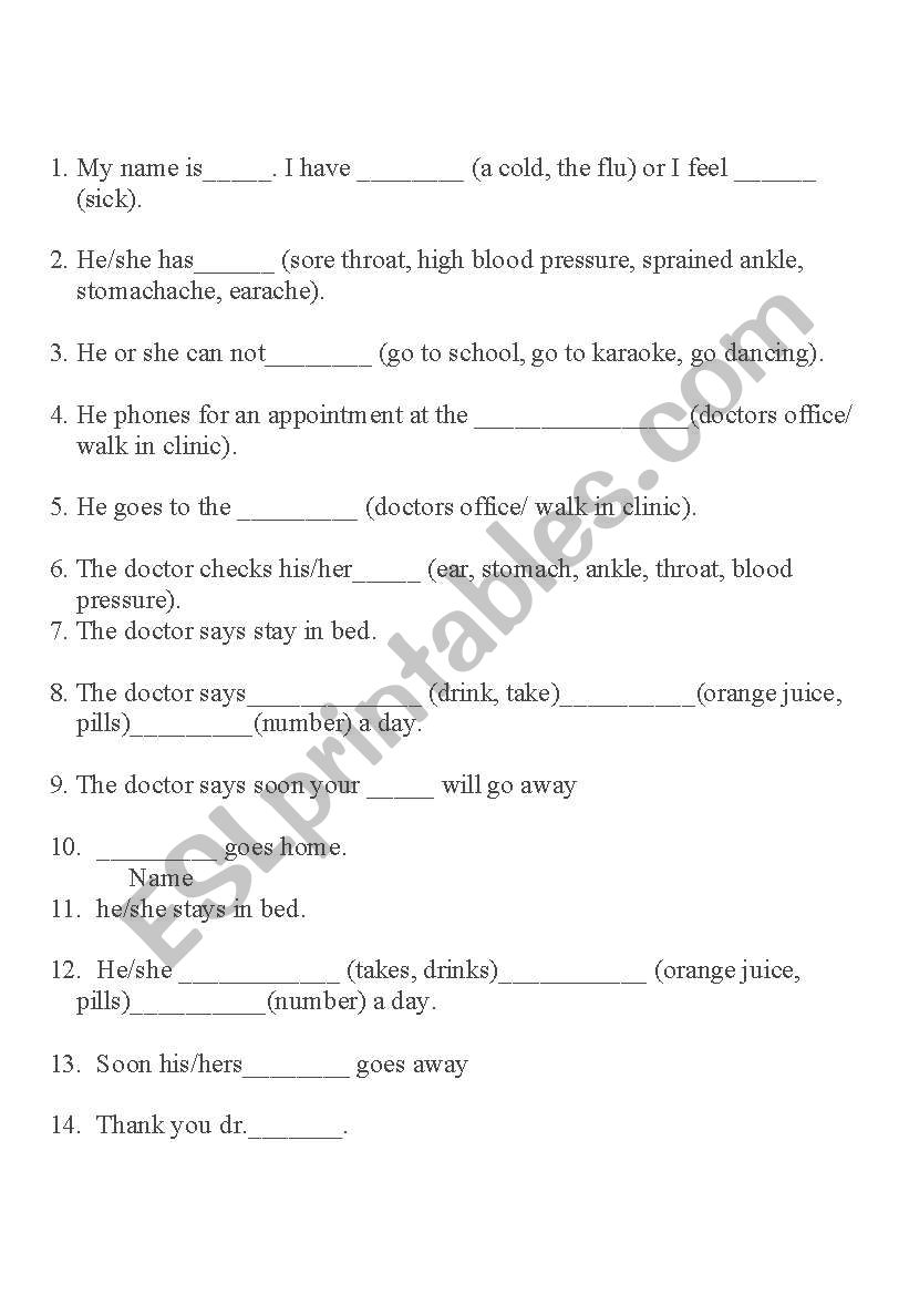 Speaking exercise: ailments worksheet