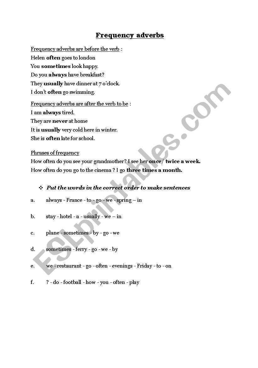 frequency adverbs worksheet