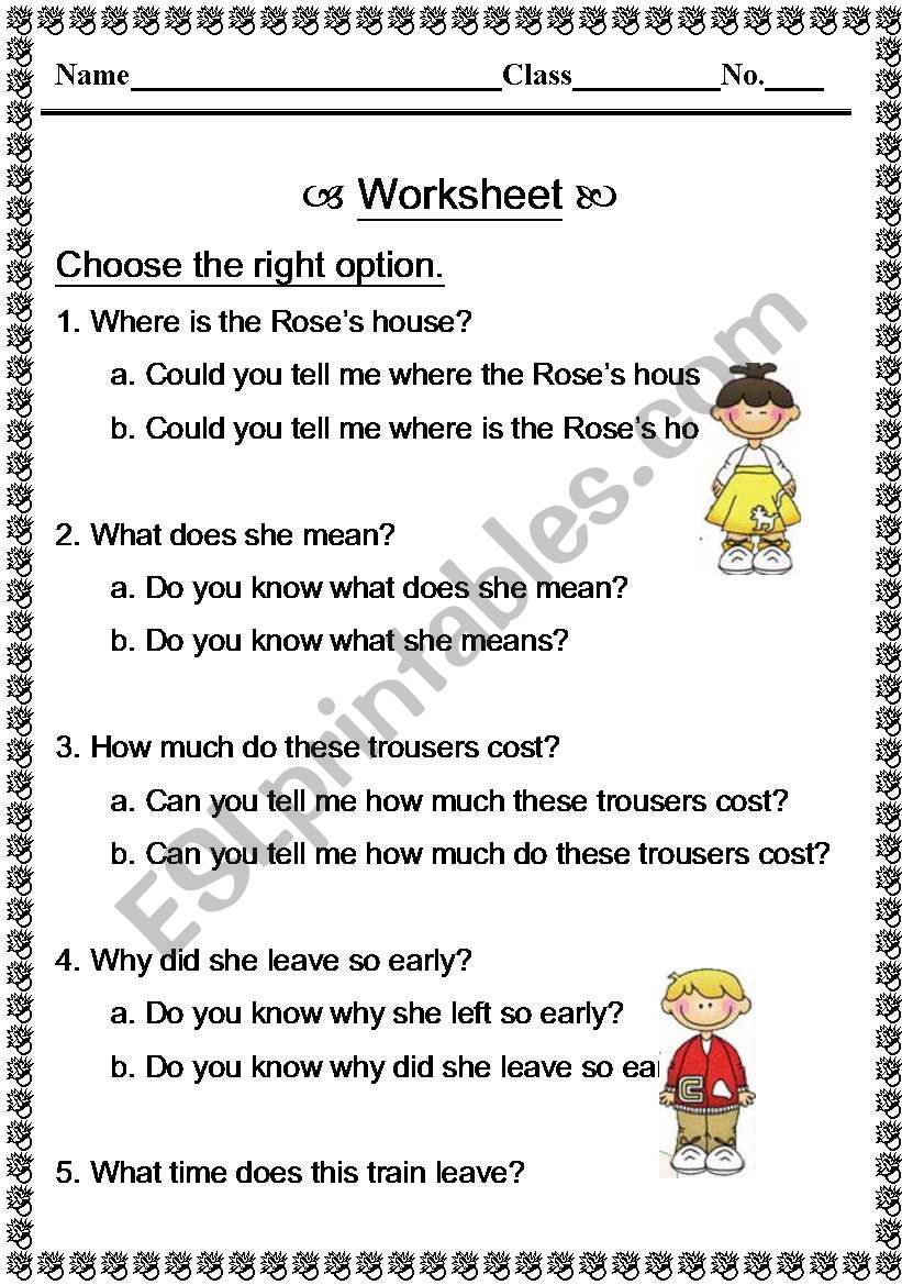 Indirect questions worksheet