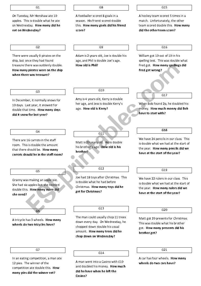 doubles word problem worksheet