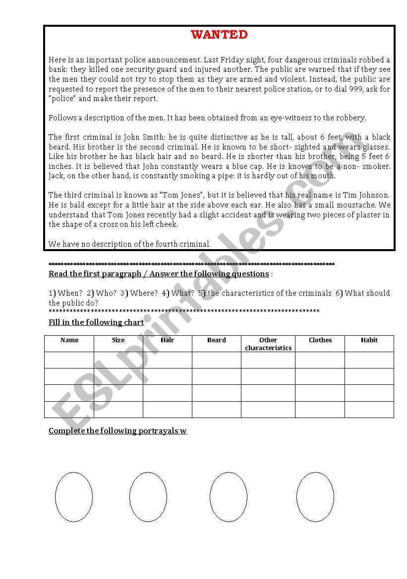 Wanted : physical description worksheet