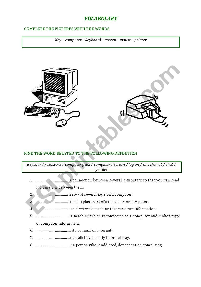 vocabulary : internet worksheet