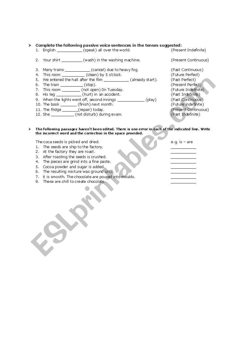 Passive Voice Work sheet worksheet