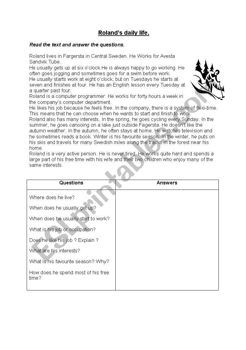 rolands daily life worksheet
