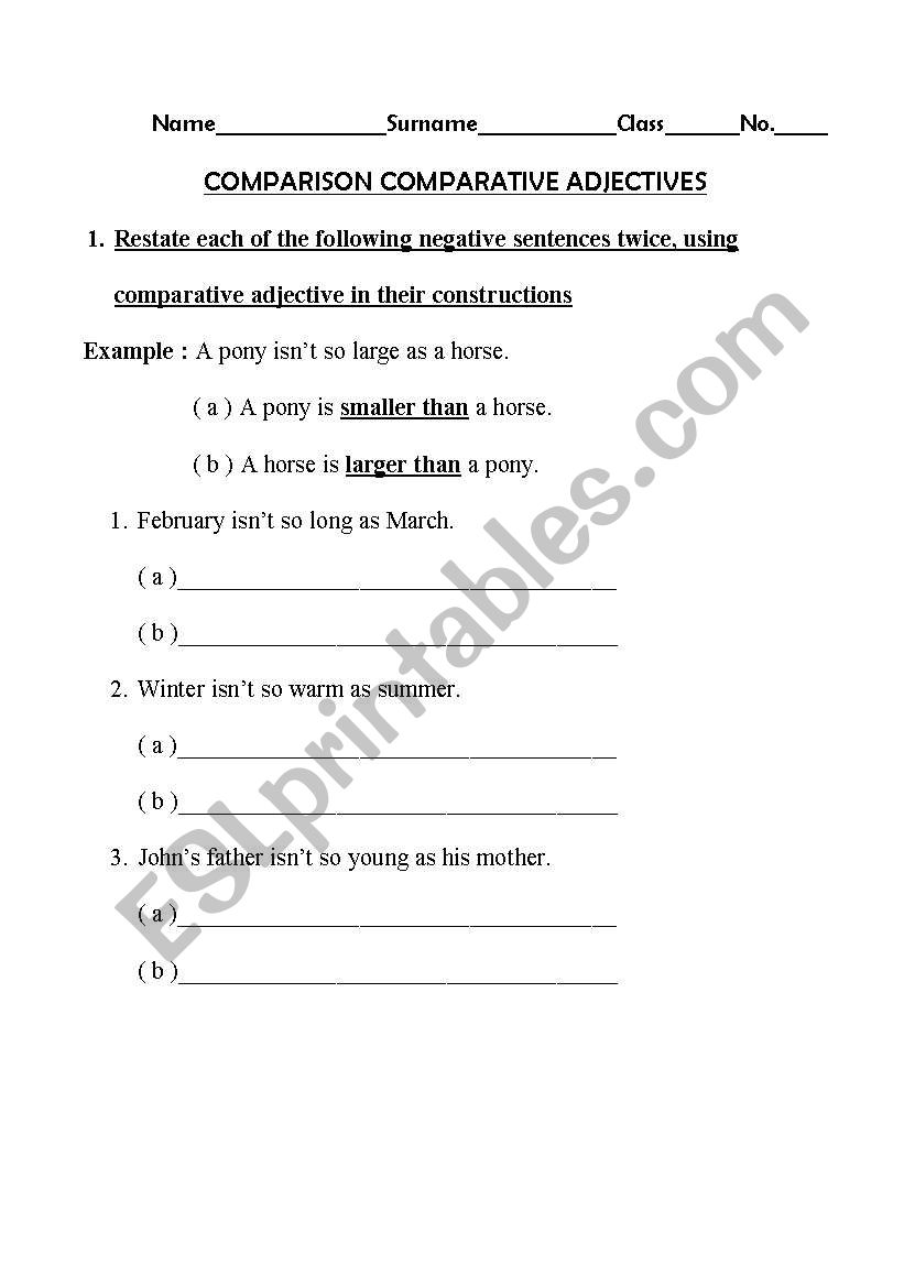 Comparative Adjective worksheet