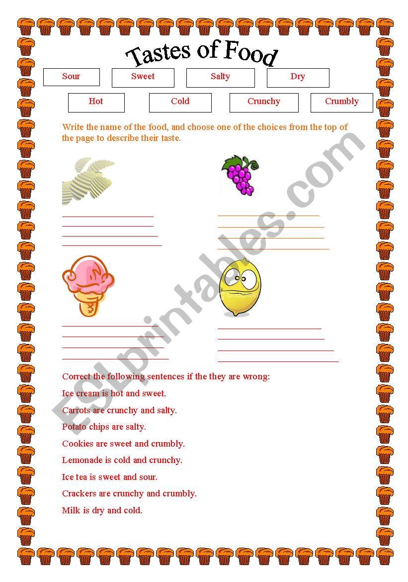 Descriptions of Food worksheet