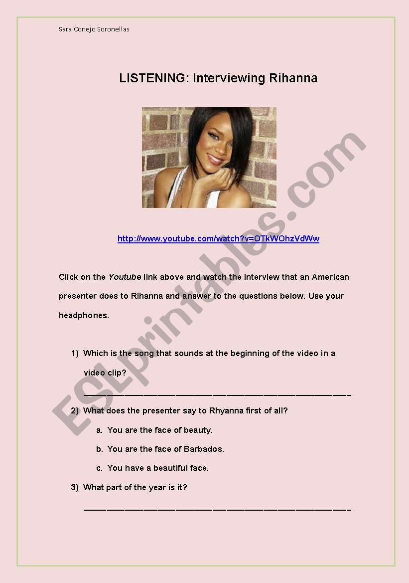 Interviewing Rihanna worksheet