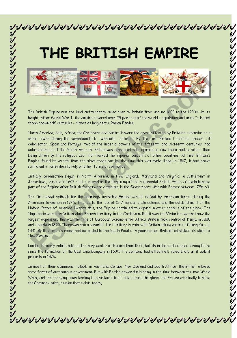 The British Empire worksheet