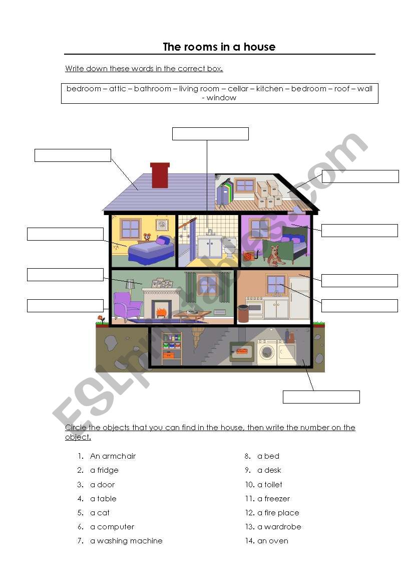 The rooms in a house worksheet
