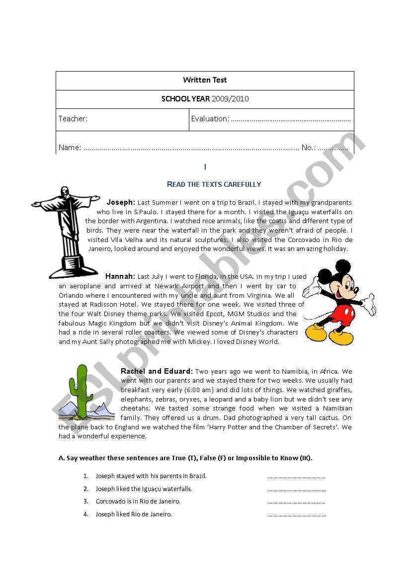 Englis Test Simple Past  worksheet